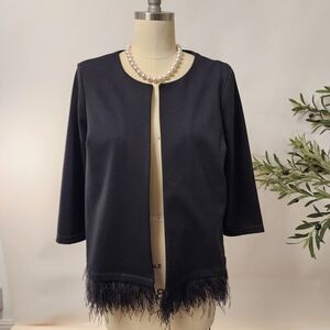 W5 Black Feather Trim Cardigan